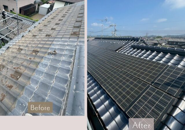 F様　屋根リフォーム(瓦葺替・太陽光再設置)　【岡山リフォーム外構】